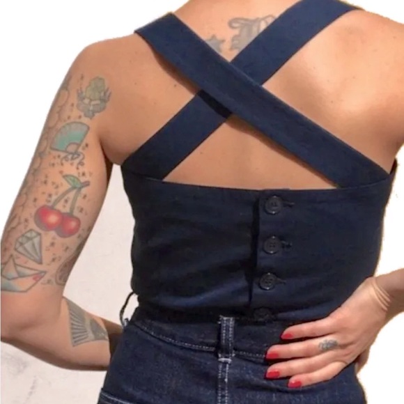 $150 Italian Bustier Small Blue Cup A / B Handcrafted Halter Top Gingham 1950s - Picture 5 of 12